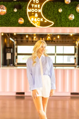 Ocean Striped Button Down Top