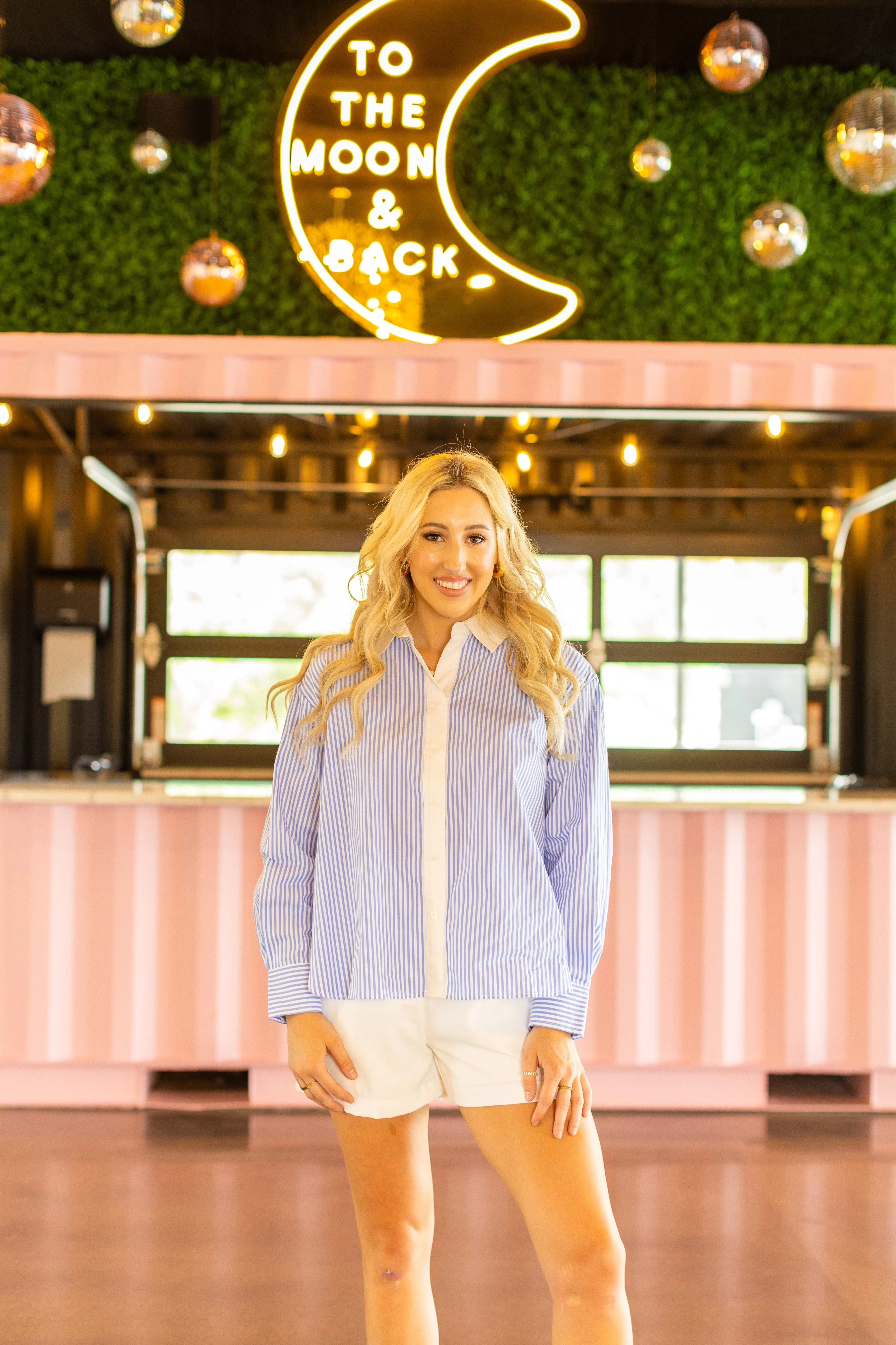 Ocean Striped Button Down Top