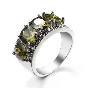 Olive Crystal & Silver-Plated Prong Ring