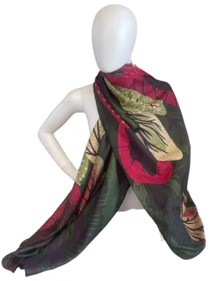 Olive Patterned Silk Scarf