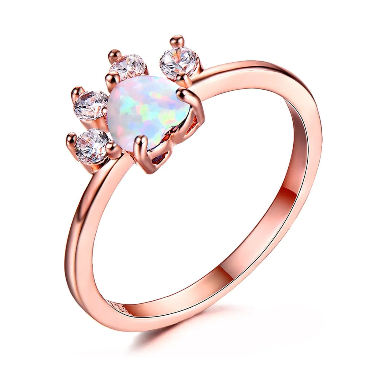 Opal & Cubic Zirconia Paw Print Ring