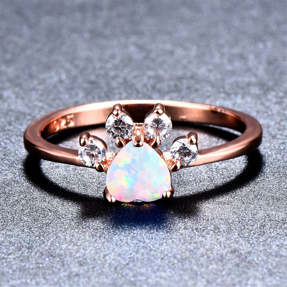 Opal & Cubic Zirconia Paw Print Ring