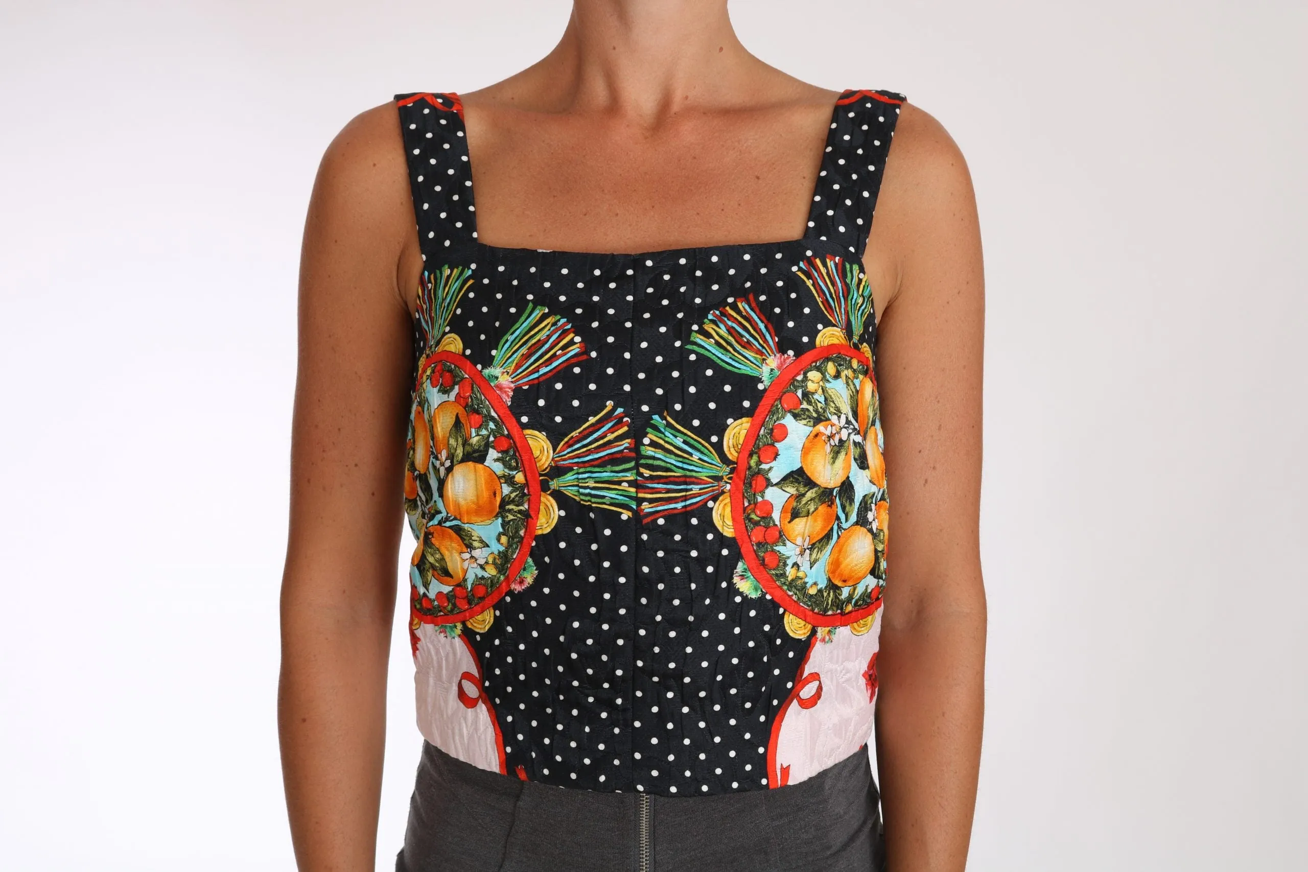 Orange Pattern Brocade Cami Blouse Top
