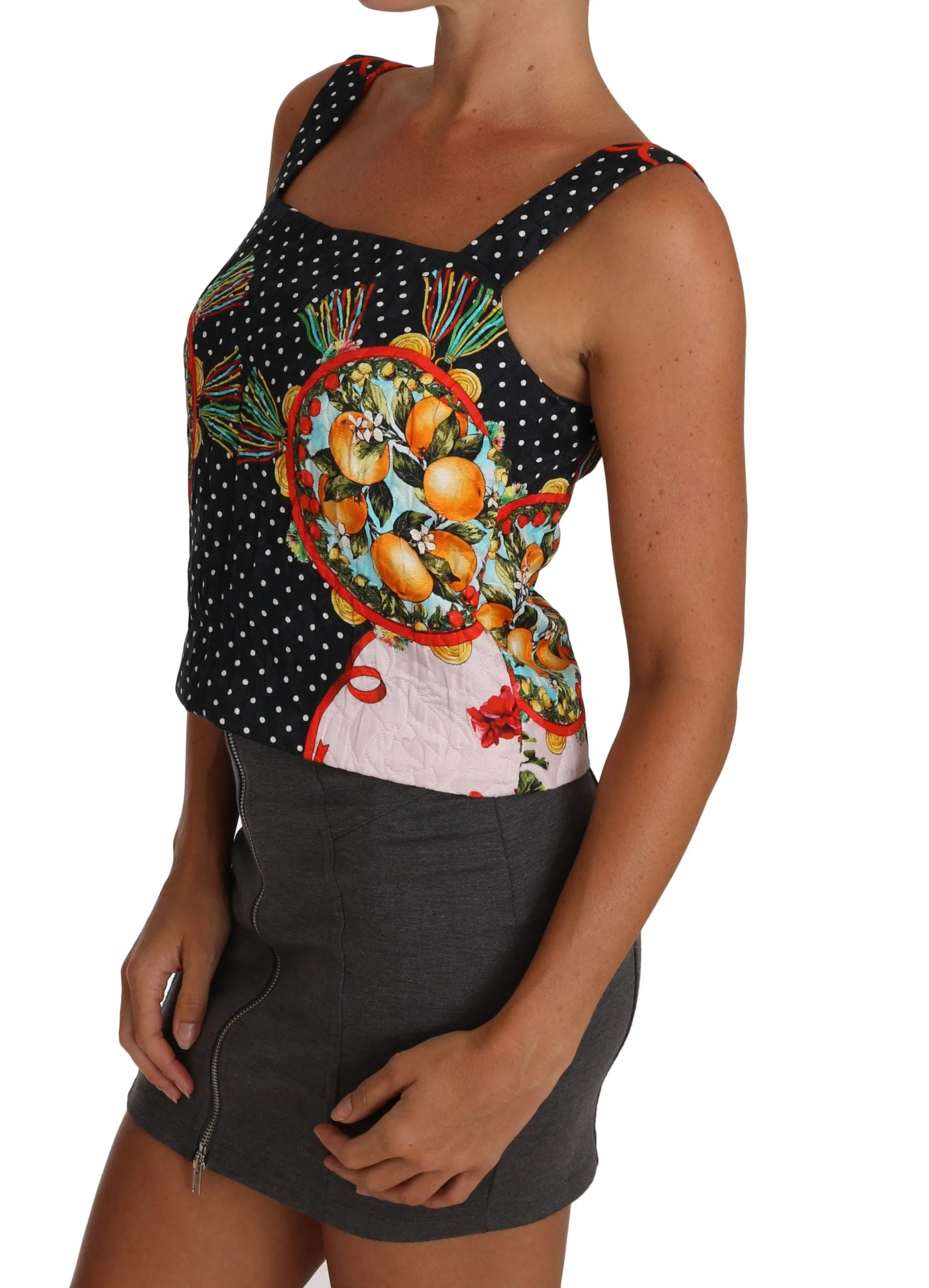 Orange Pattern Brocade Cami Blouse Top