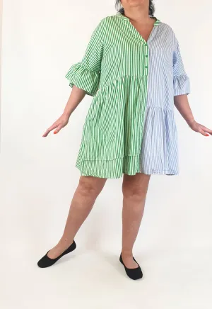Orange Sherbert green and blue striped half sleeve dress size 18