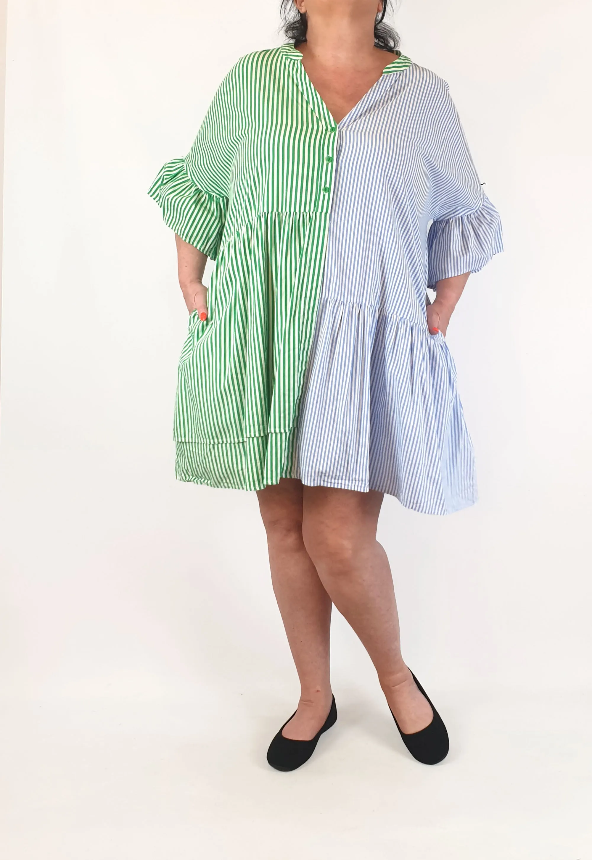 Orange Sherbert green and blue striped half sleeve dress size 18