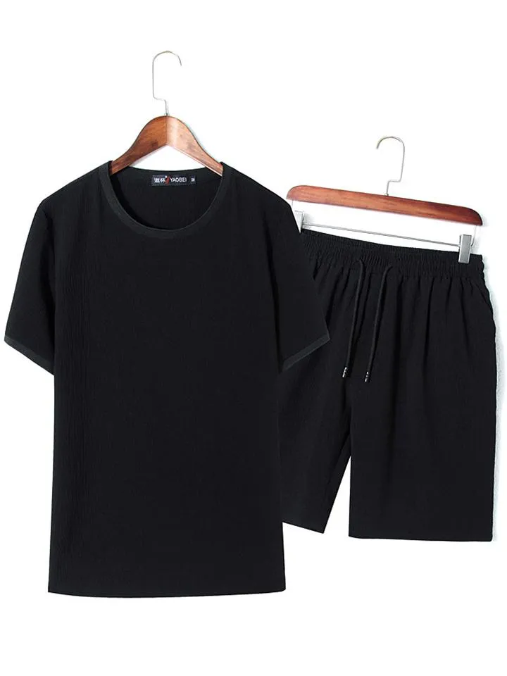 Oversize Comfy Two-Piece Outfit Solid Color T-Shirts   Drawstring Shorts
