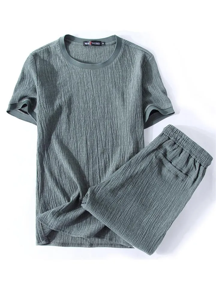 Oversize Comfy Two-Piece Outfit Solid Color T-Shirts   Drawstring Shorts