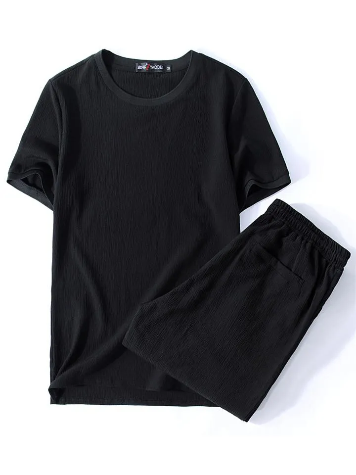 Oversize Comfy Two-Piece Outfit Solid Color T-Shirts   Drawstring Shorts