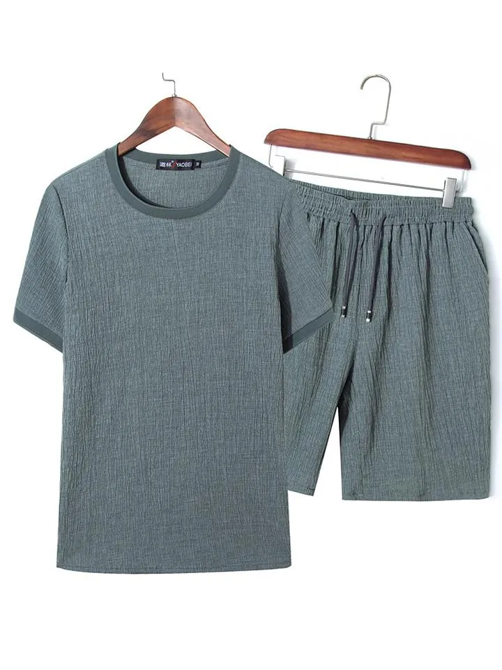 Oversize Comfy Two-Piece Outfit Solid Color T-Shirts   Drawstring Shorts