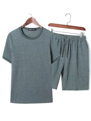 Oversize Comfy Two-Piece Outfit Solid Color T-Shirts   Drawstring Shorts