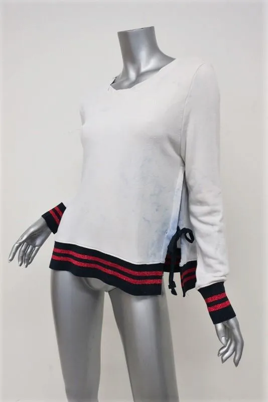 Pam & Gela Side Slit Sweatshirt with Striped Trim White/Blue Tie Dye Size Small