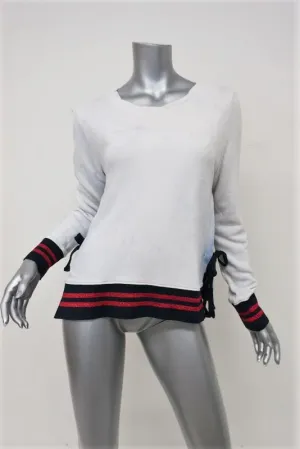 Pam & Gela Side Slit Sweatshirt with Striped Trim White/Blue Tie Dye Size Small
