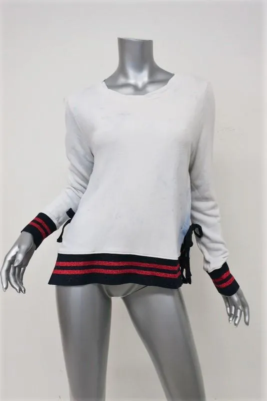 Pam & Gela Side Slit Sweatshirt with Striped Trim White/Blue Tie Dye Size Small