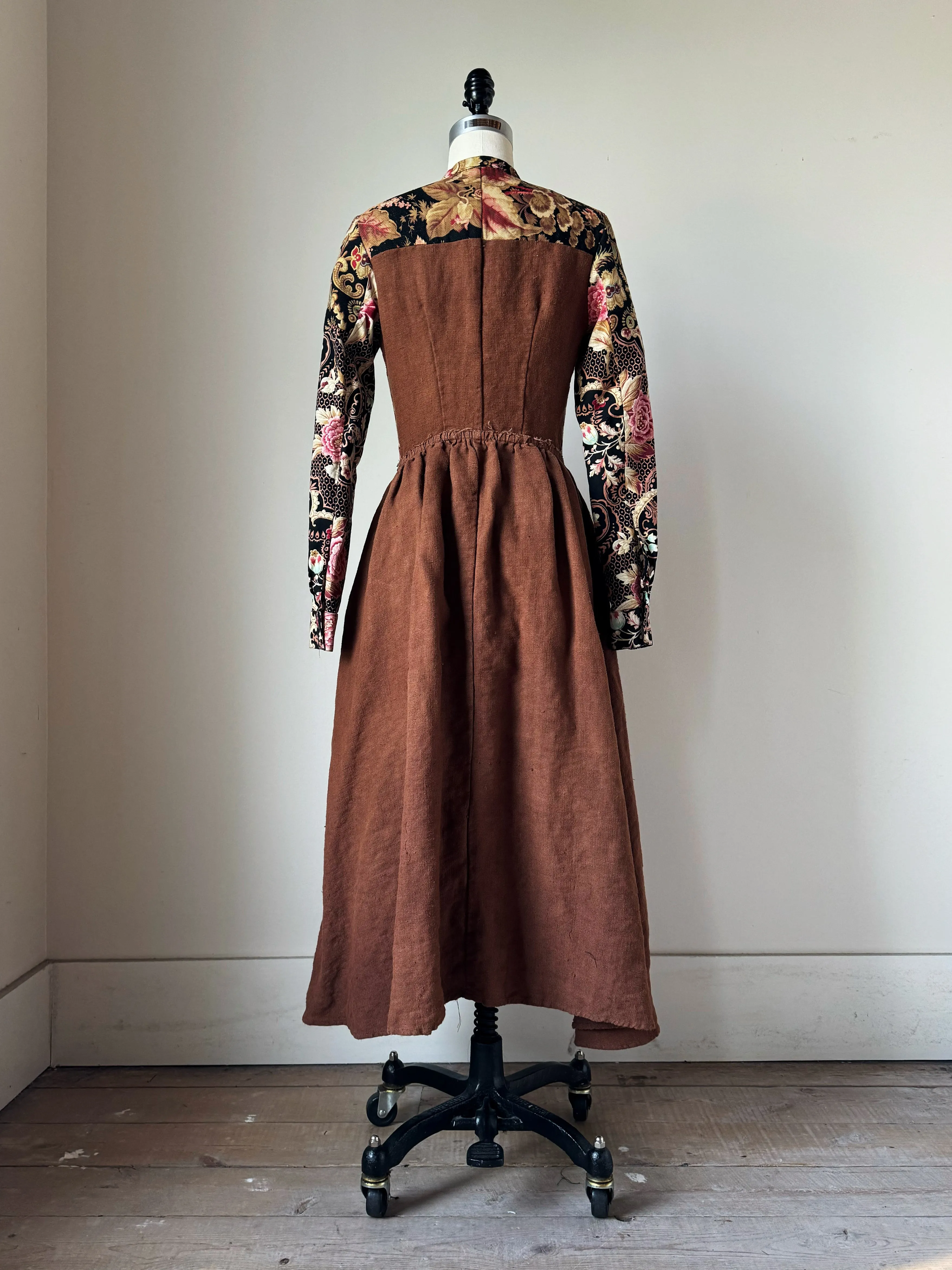 patched antique florals worker dress XS