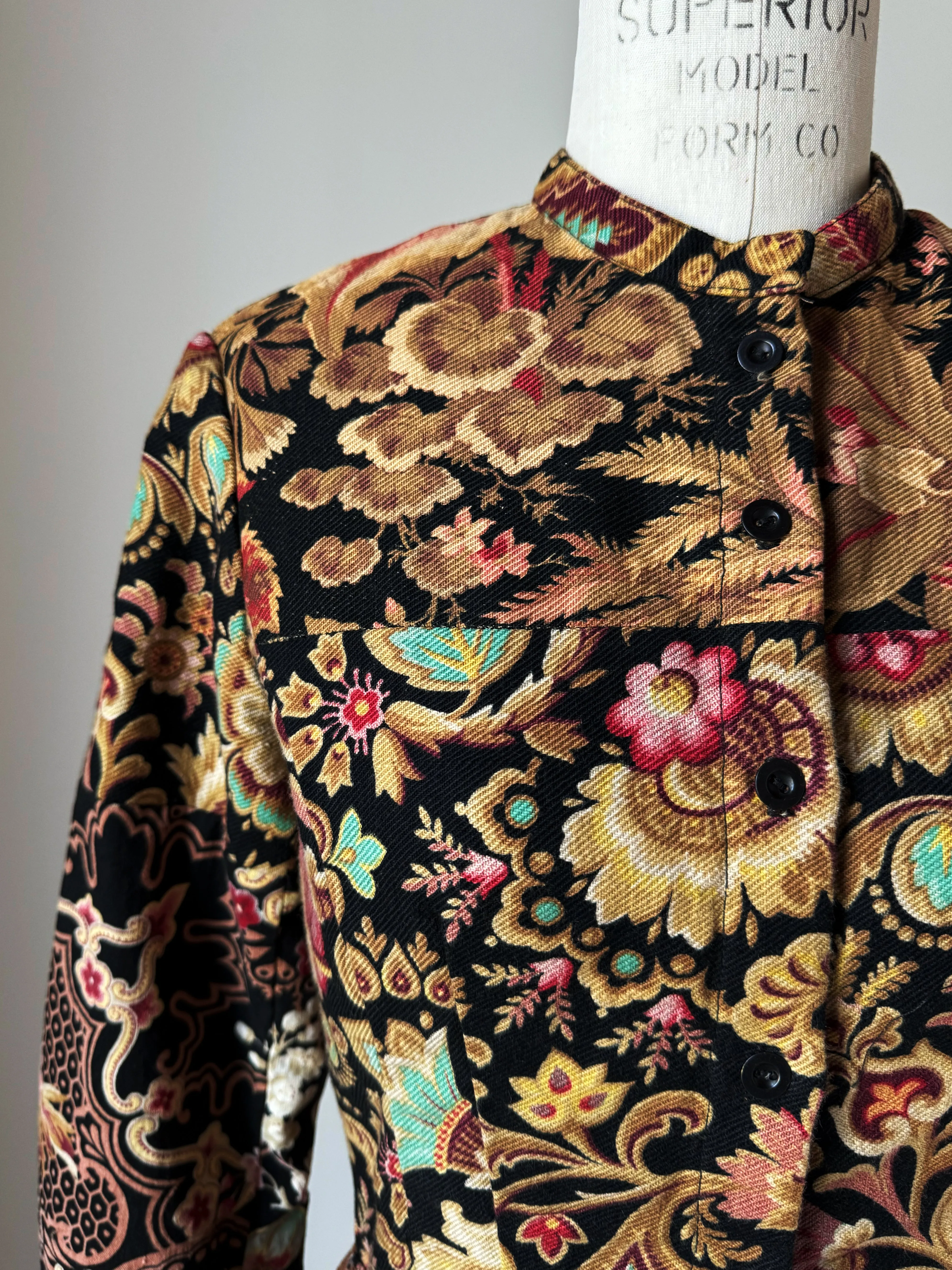patched antique florals worker dress XS