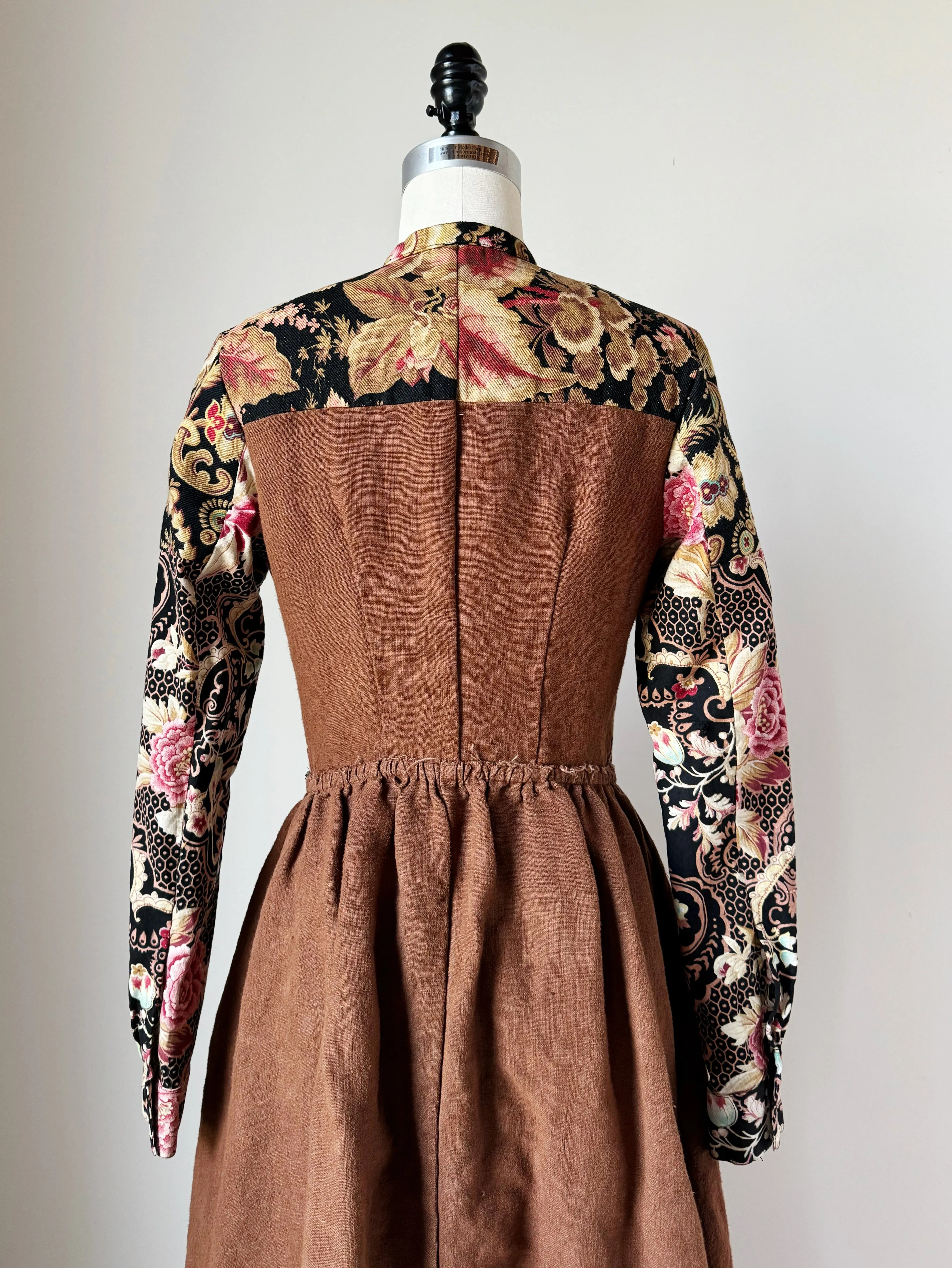 patched antique florals worker dress XS