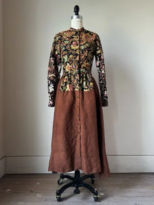 patched antique florals worker dress XS
