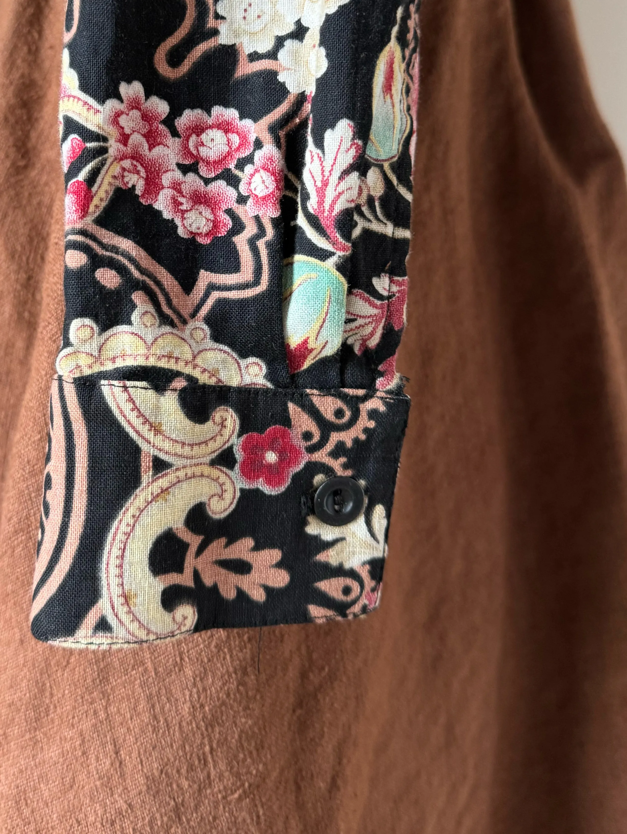 patched antique florals worker dress XS