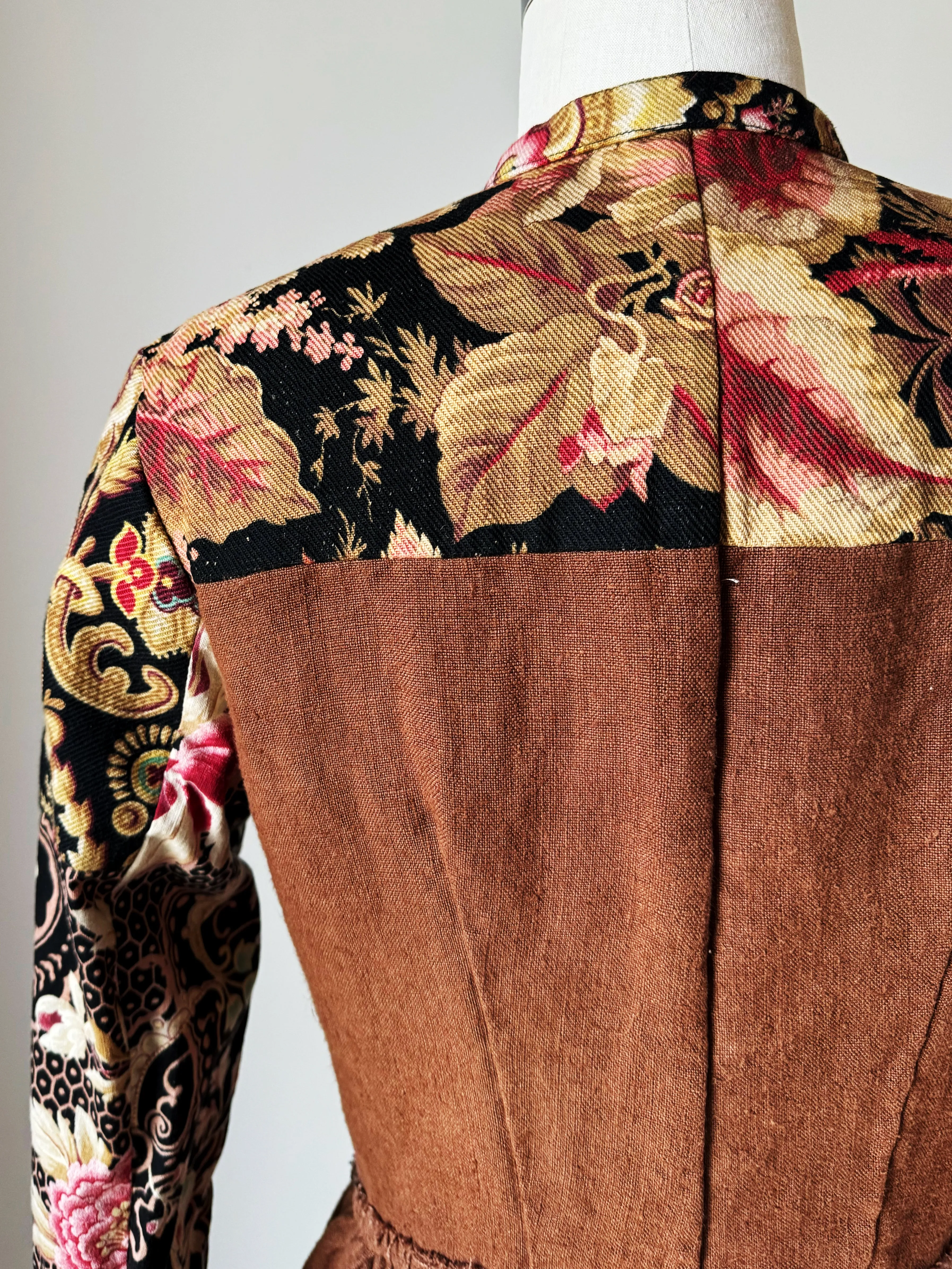 patched antique florals worker dress XS