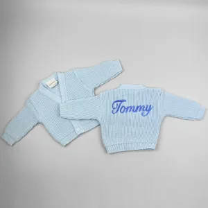 Personalised Name Baby Boys Cardigan - Blue