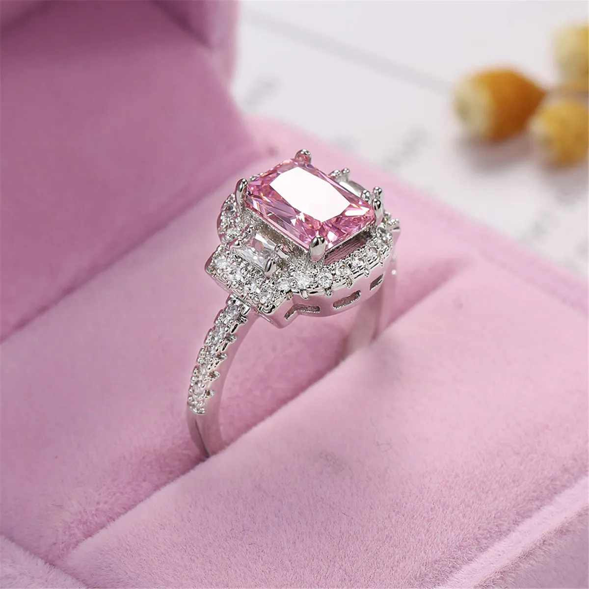 Pink Crystal & Cubic Zirconia Radiant-Cut Ring
