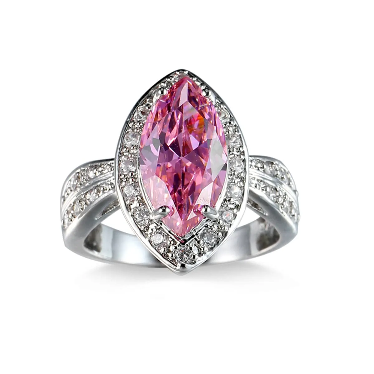 Pink Cubic Zirconia & Crystal Halo Marquise Ring