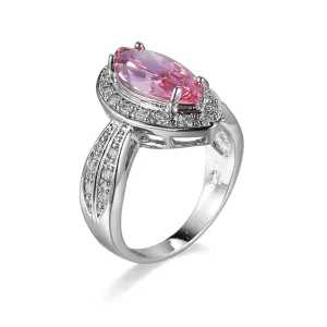 Pink Cubic Zirconia & Crystal Halo Marquise Ring