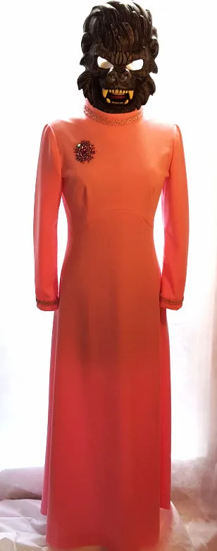 Pink Polyester Maxi Dress for Halloween Costume Groovy 70s Prom Queen