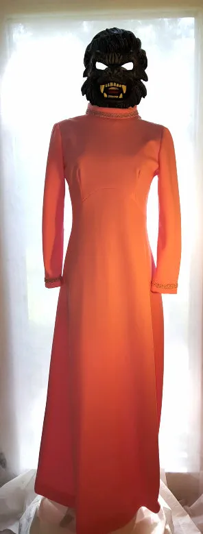 Pink Polyester Maxi Dress for Halloween Costume Groovy 70s Prom Queen