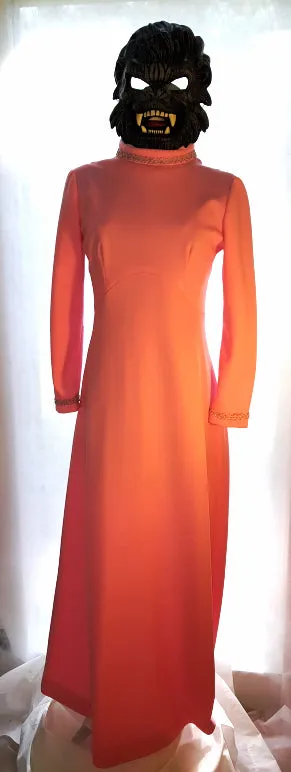 Pink Polyester Maxi Dress for Halloween Costume Groovy 70s Prom Queen