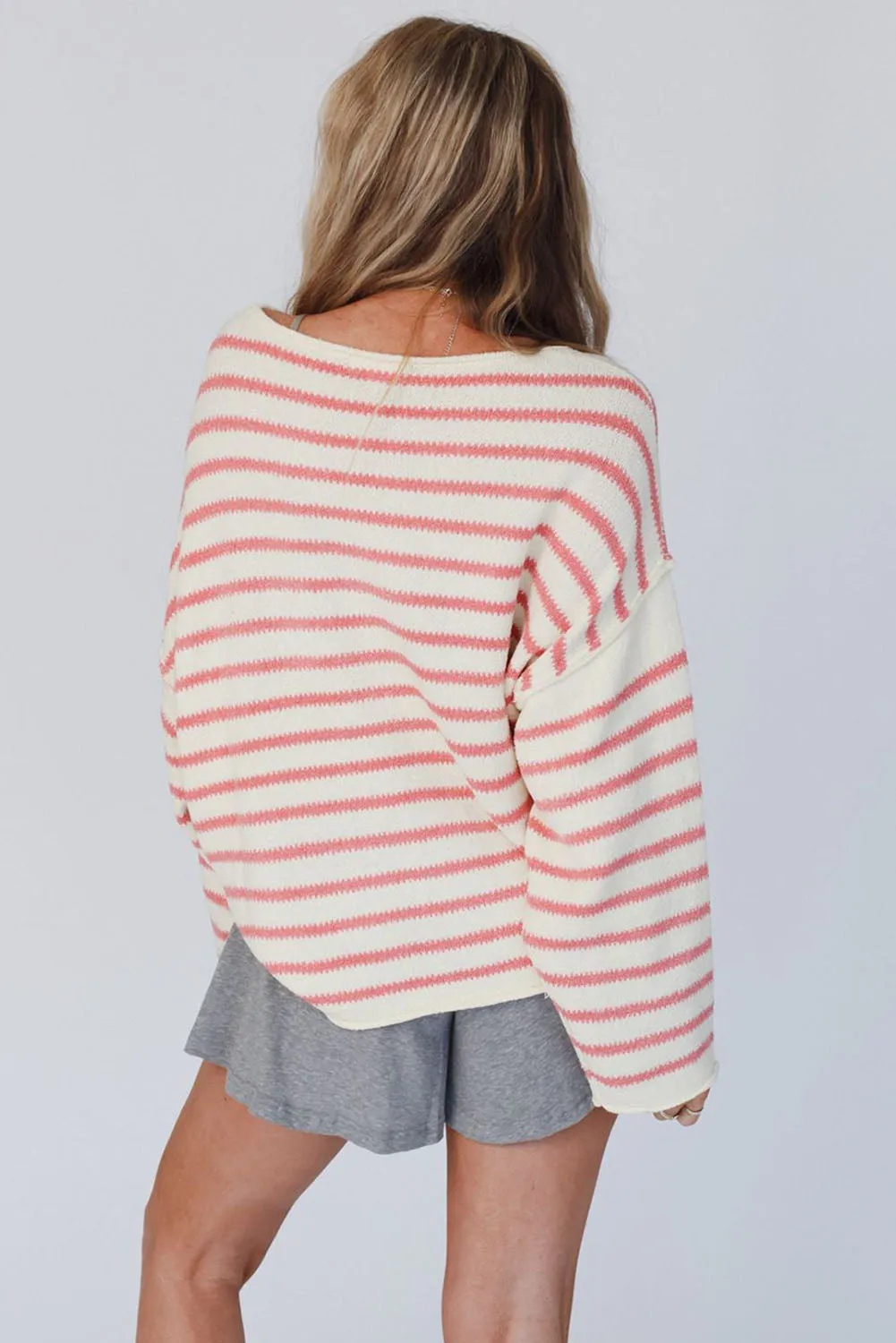 Pink Striped Drop Shoulder Oversized Sweater