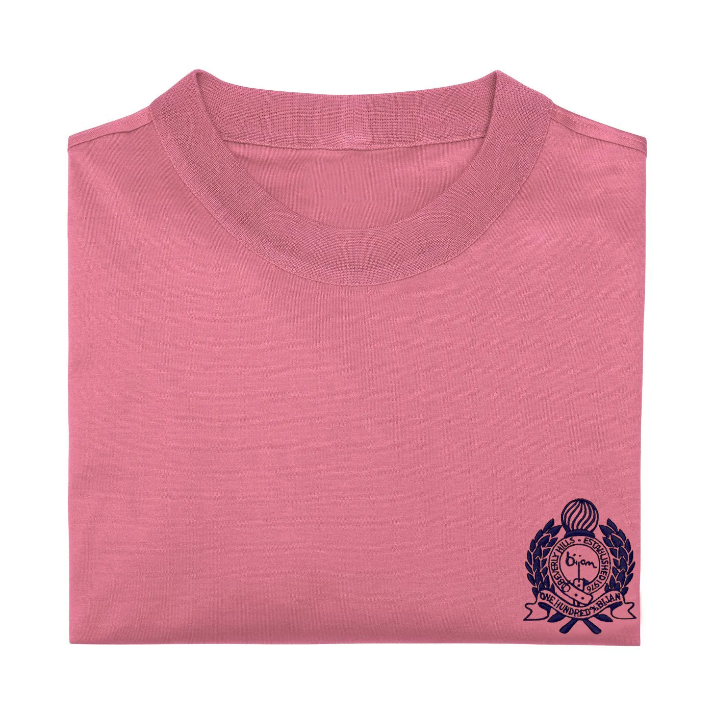 Pink with Navy Crest Short Sleeve T-Shirt