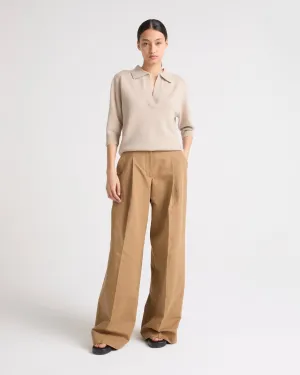 Pleated trousers in cotton-linen fabric