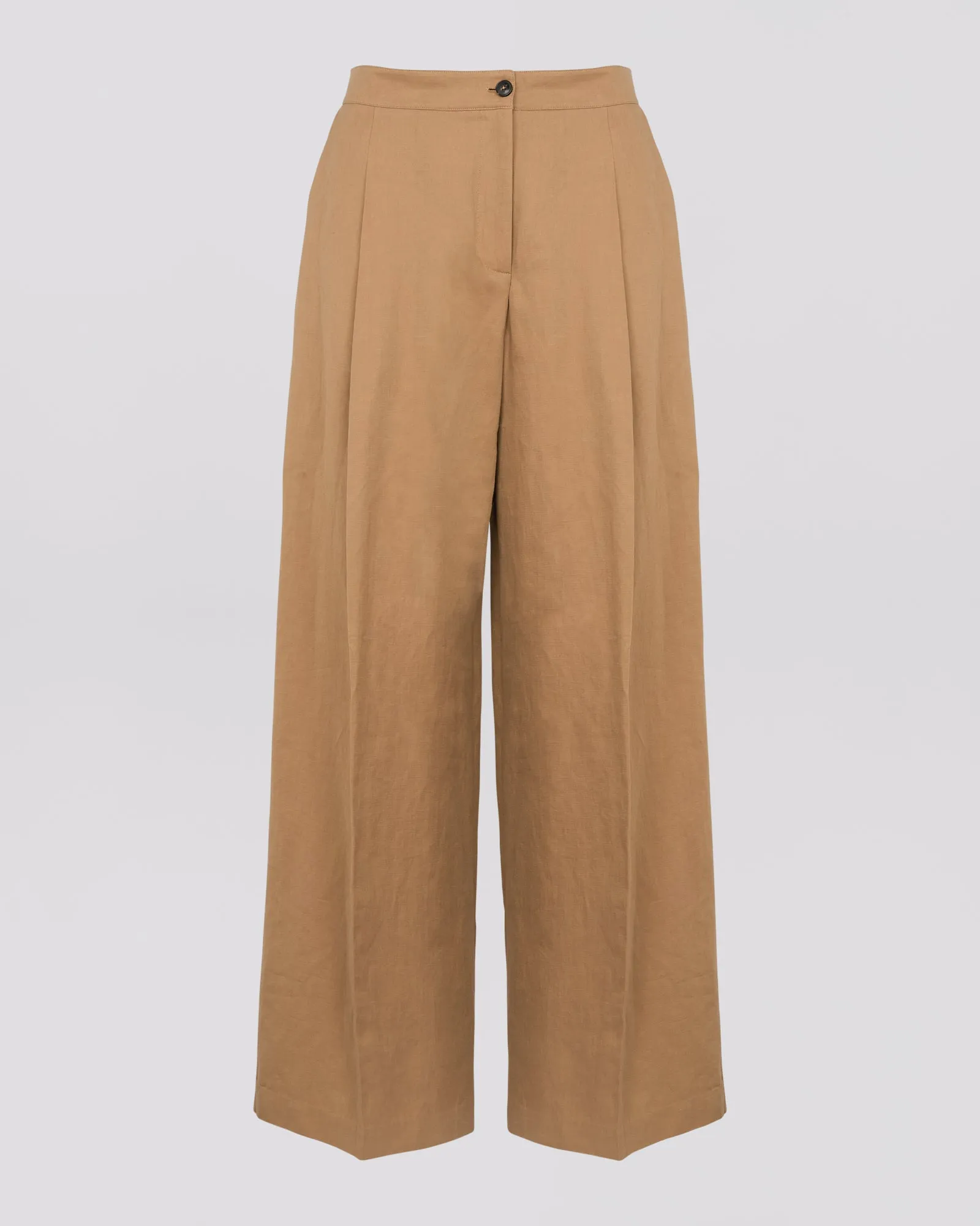 Pleated trousers in cotton-linen fabric