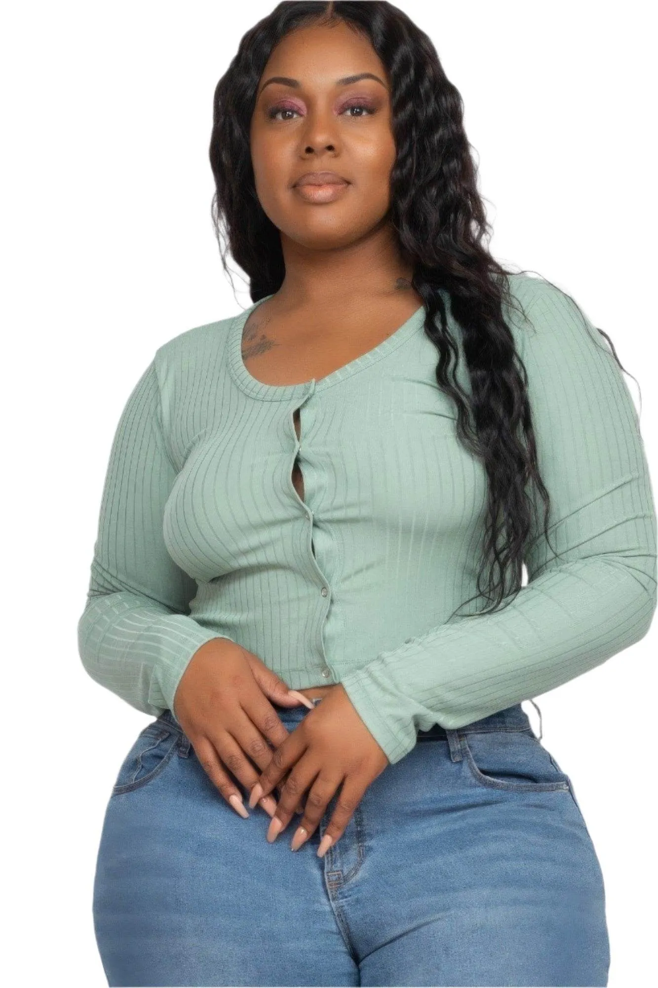 Plus Size Button Up Cropped Top
