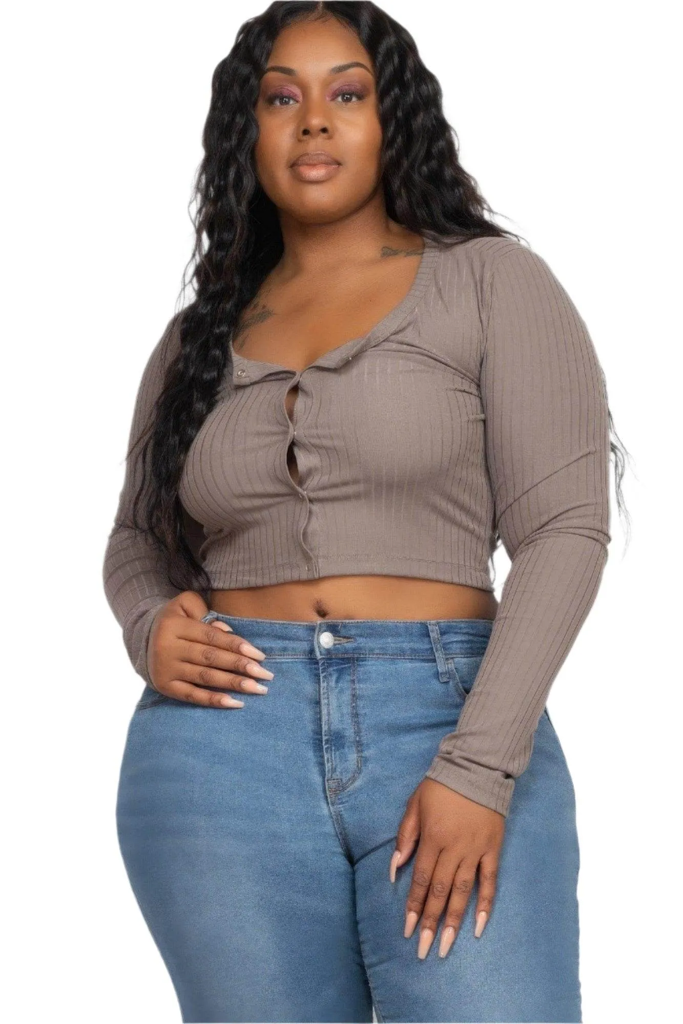 Plus Size Button Up Cropped Top