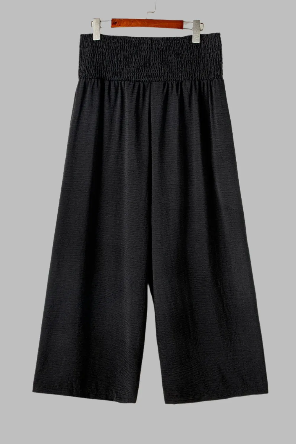 Plus Size Shirred High Waist Wide Leg Pants