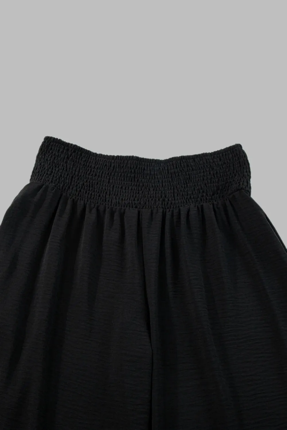 Plus Size Shirred High Waist Wide Leg Pants