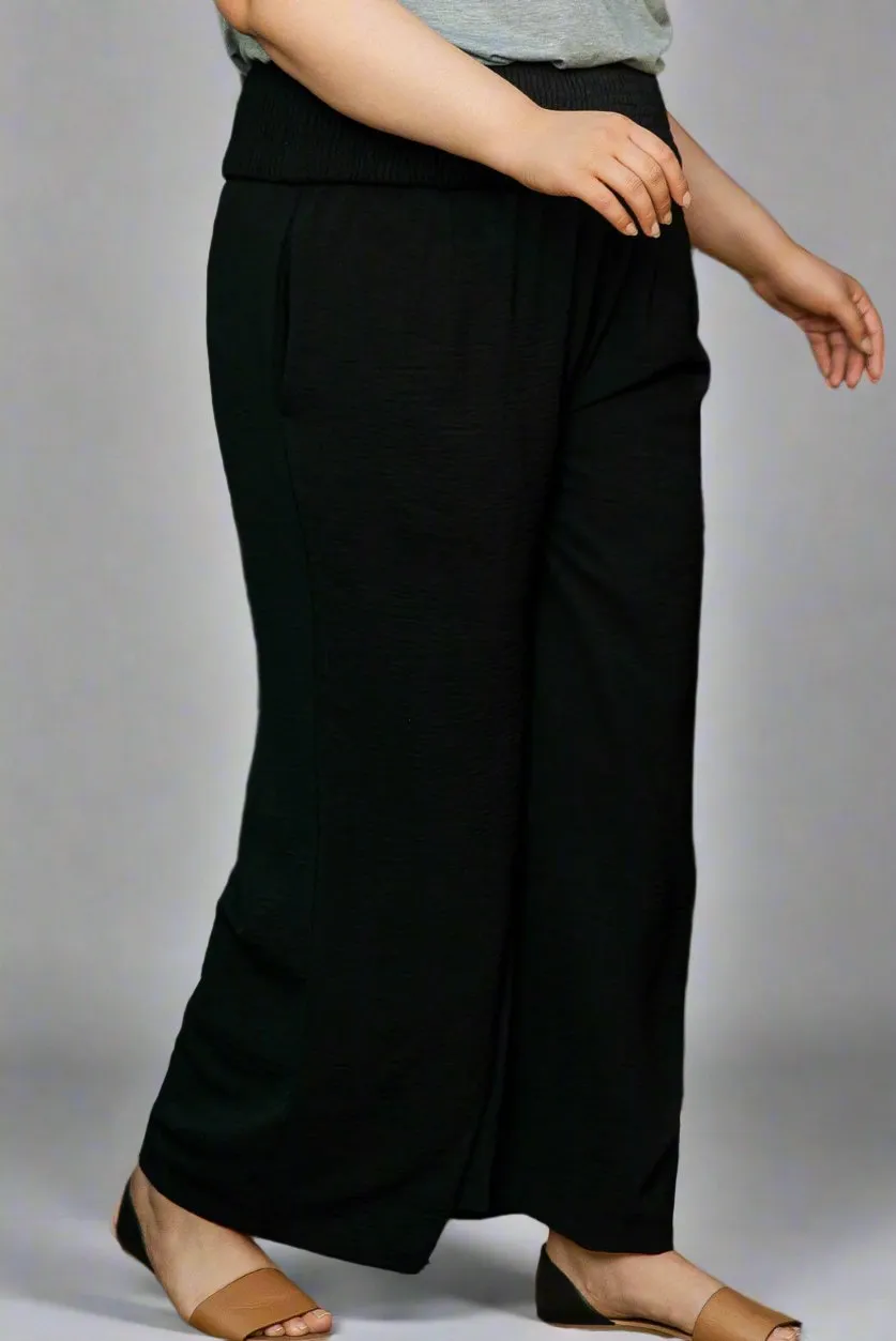 Plus Size Shirred High Waist Wide Leg Pants