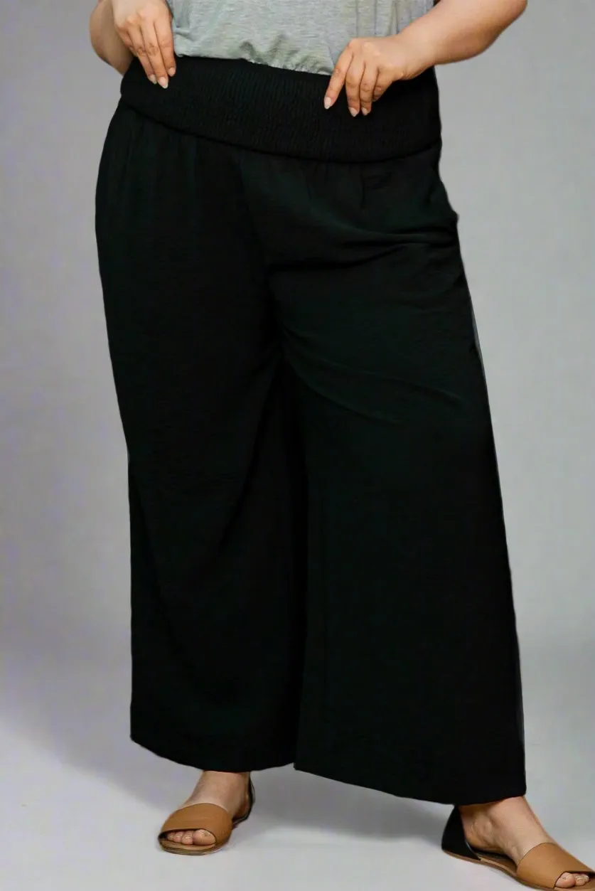 Plus Size Shirred High Waist Wide Leg Pants
