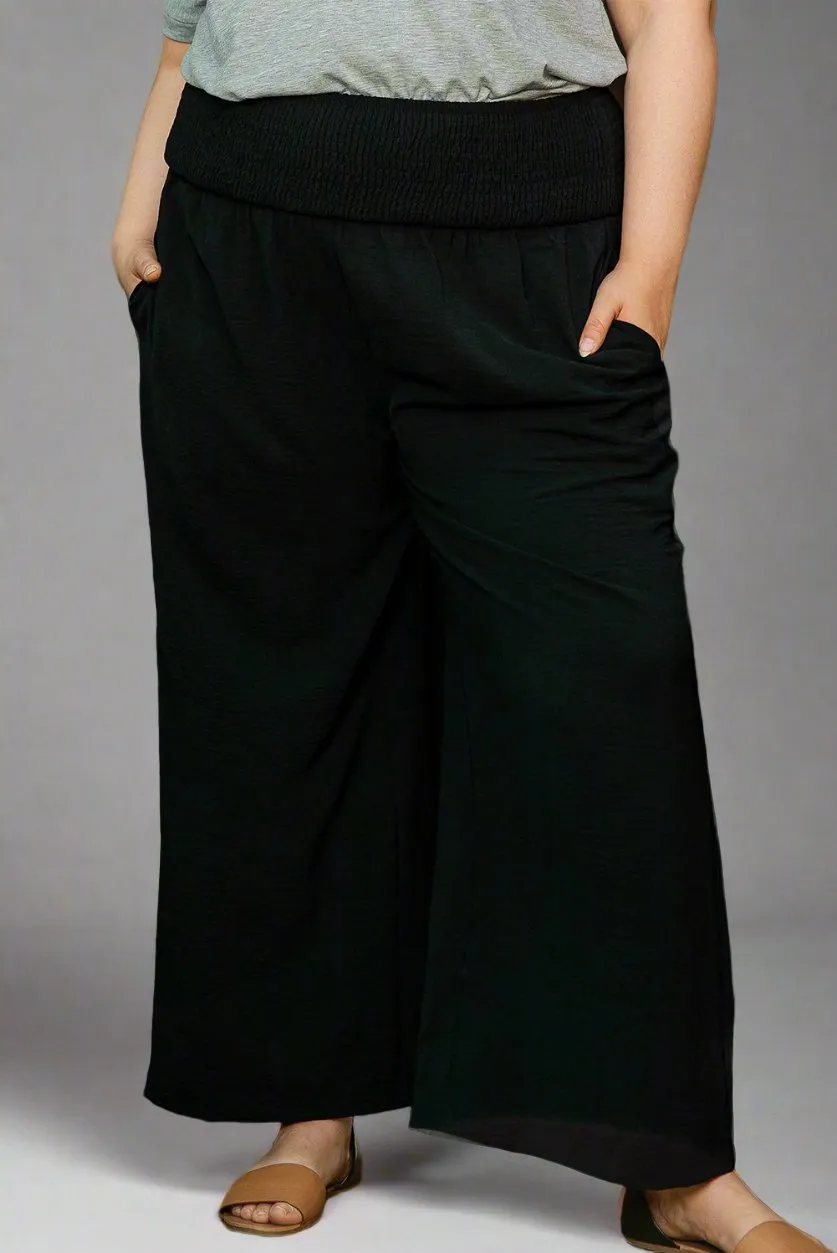Plus Size Shirred High Waist Wide Leg Pants