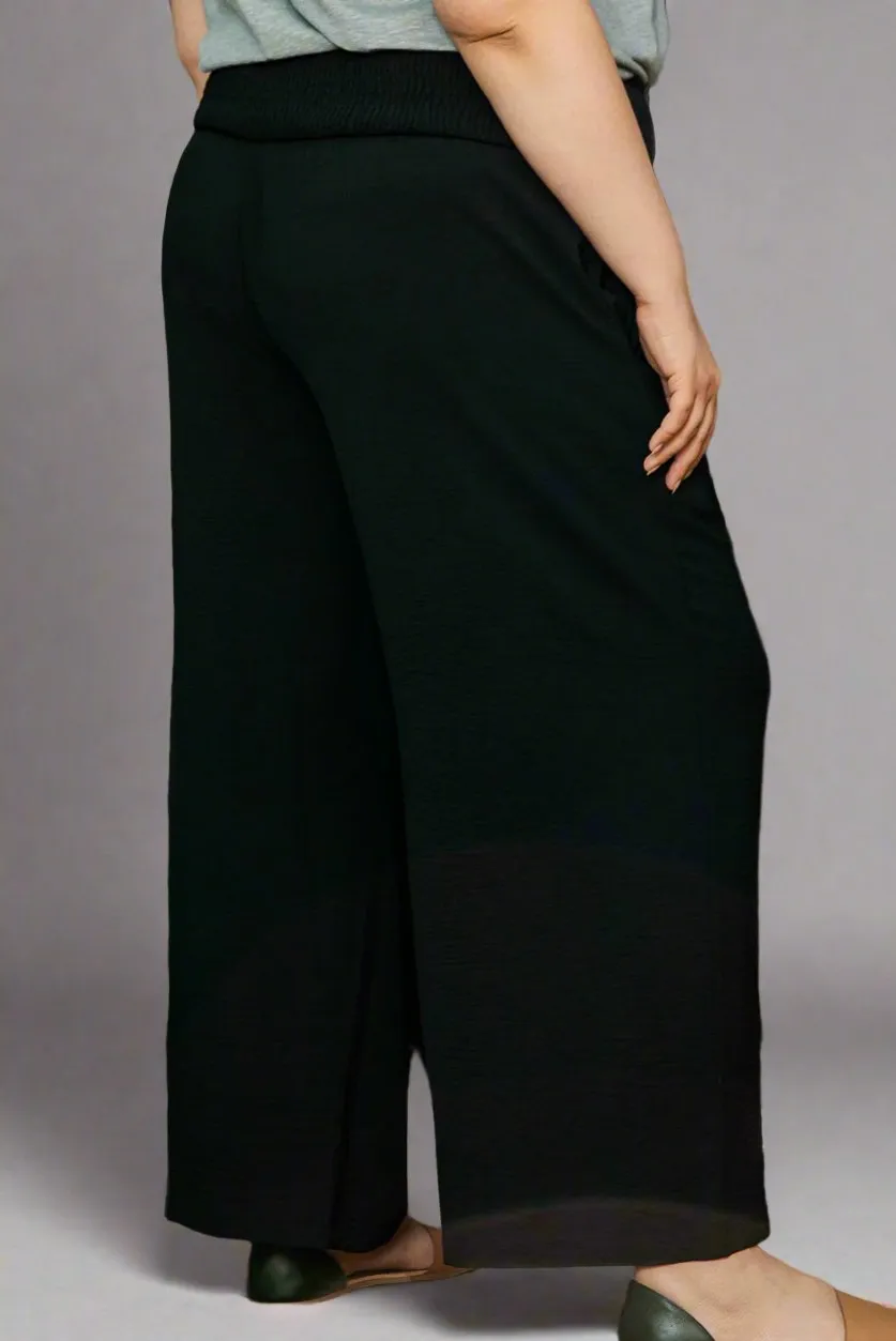 Plus Size Shirred High Waist Wide Leg Pants
