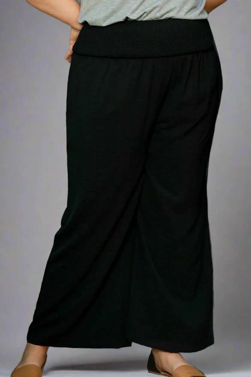 Plus Size Shirred High Waist Wide Leg Pants