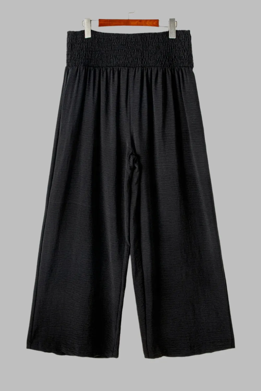 Plus Size Shirred High Waist Wide Leg Pants