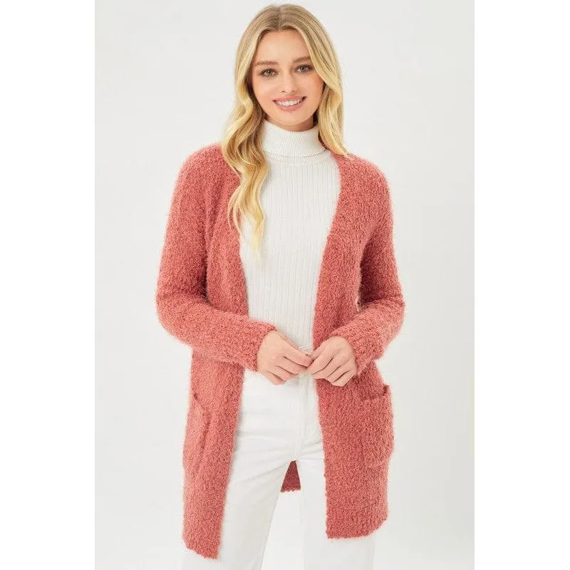 Popcorn eyelash open front long line cardigan