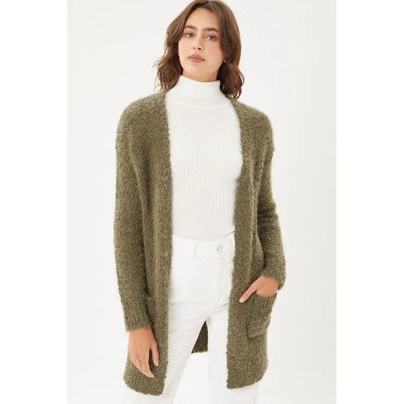 Popcorn eyelash open front long line cardigan