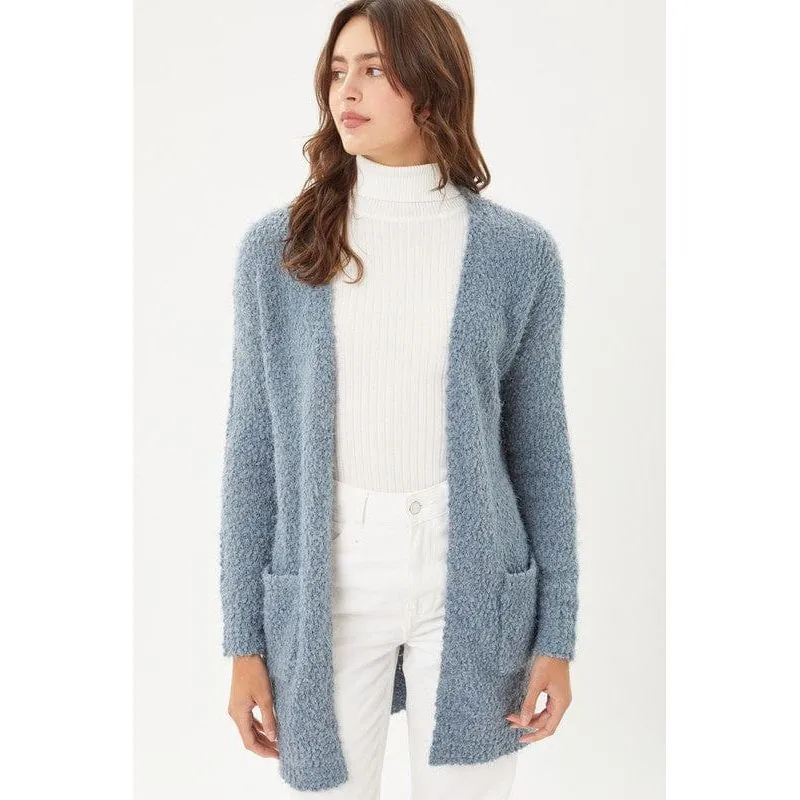 Popcorn eyelash open front long line cardigan