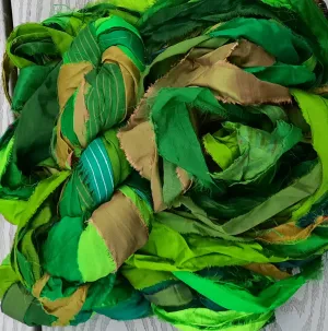 Premium Sari Silk Ribbon "Mixed Greens"