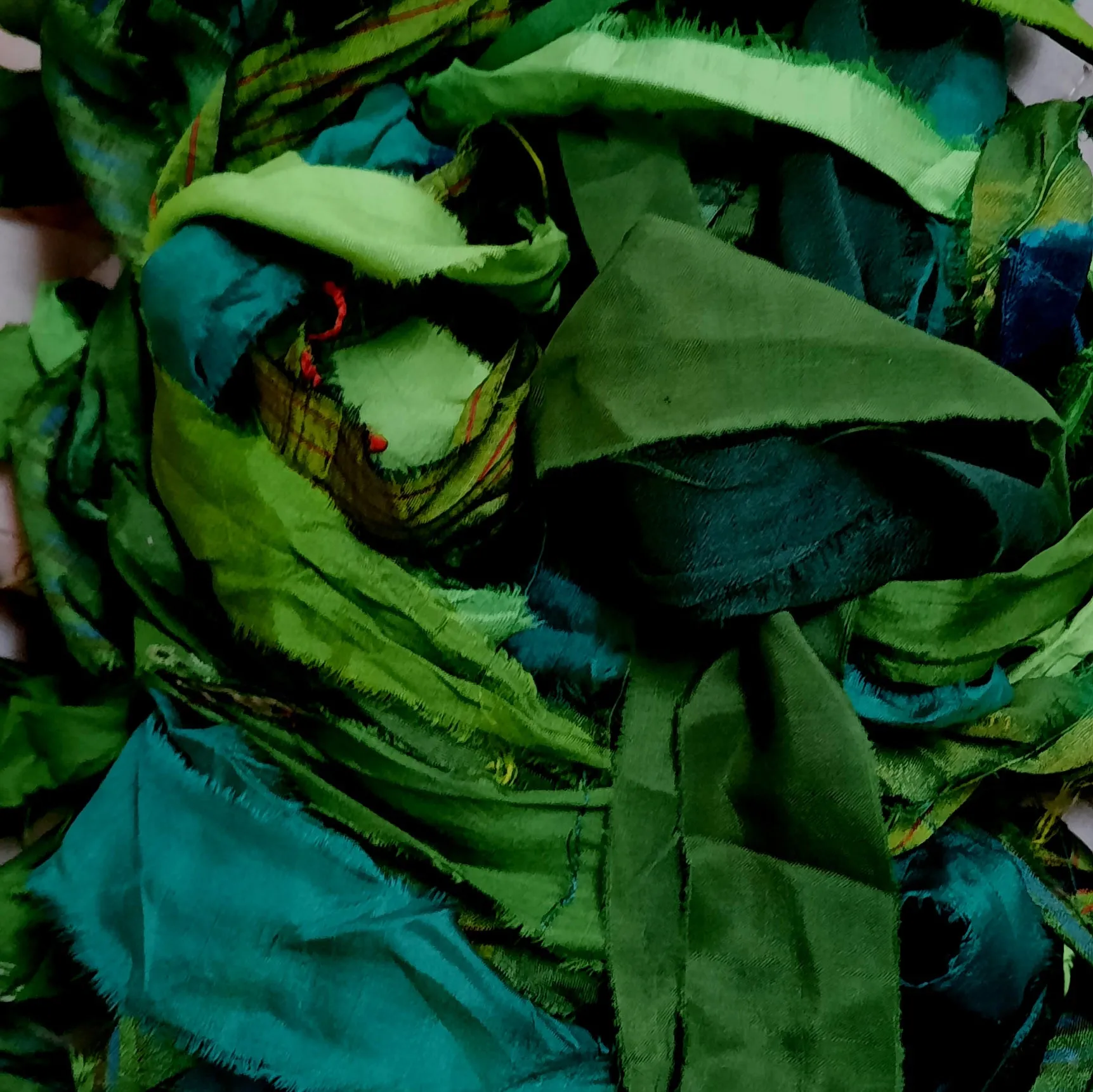 Premium Sari Silk Ribbon "Mixed Greens"